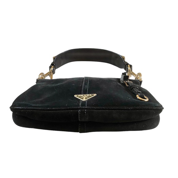 AUTHENTIC PRADA BLACK SUEDE SCAMOSCIATO SHOULDER BAG - Picture 7 of 14
